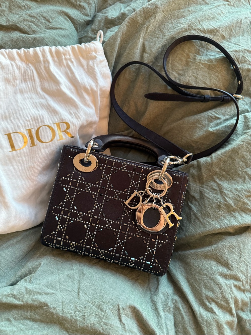 Dior Dark Navy Satin Crystal Lady Dior Mini